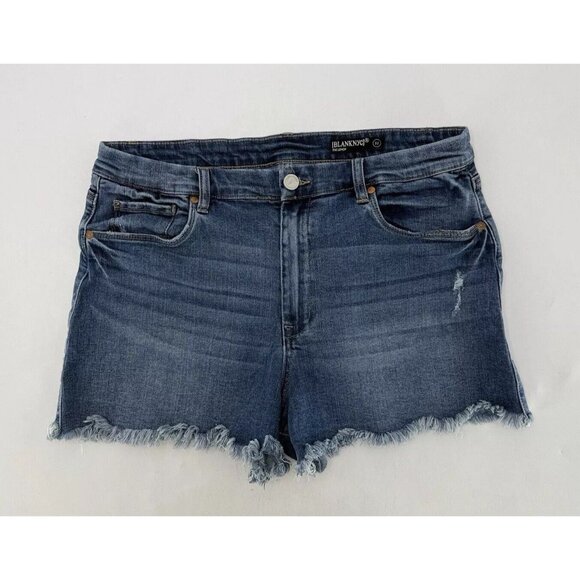 Blank NYC The Lenox High Rise Blue Denim Shorts Distressed Raw Hem Size 32 Boho - Picture 1 of 8